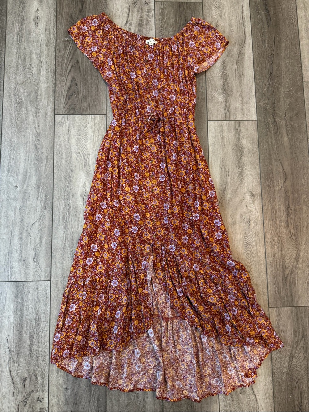Indigo Rose- Rust Floral Bohemian Cowgirl High Low Maxi Dress (M)